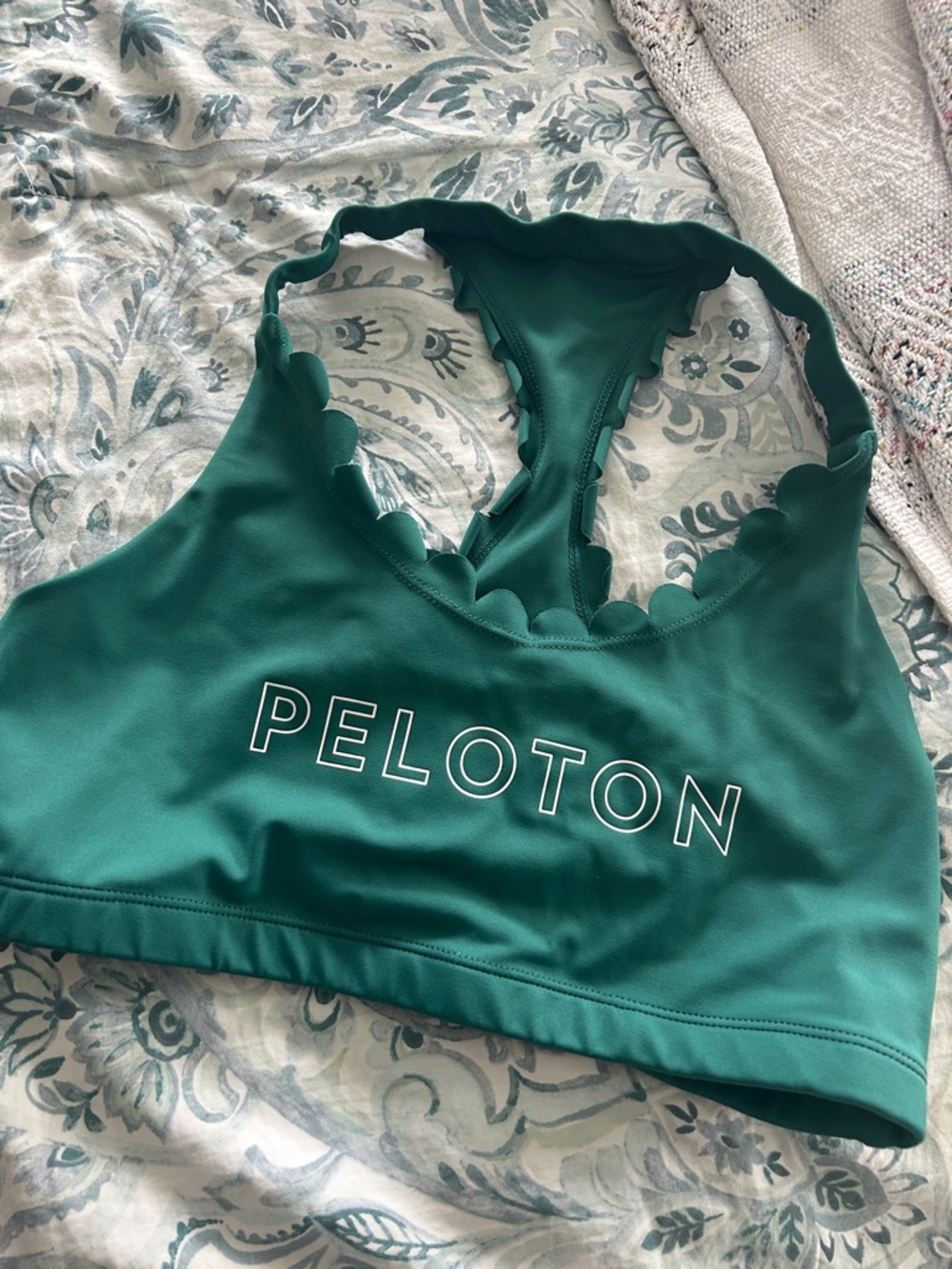 Peloton Teal Green Scalloped Racerback Sports Bra